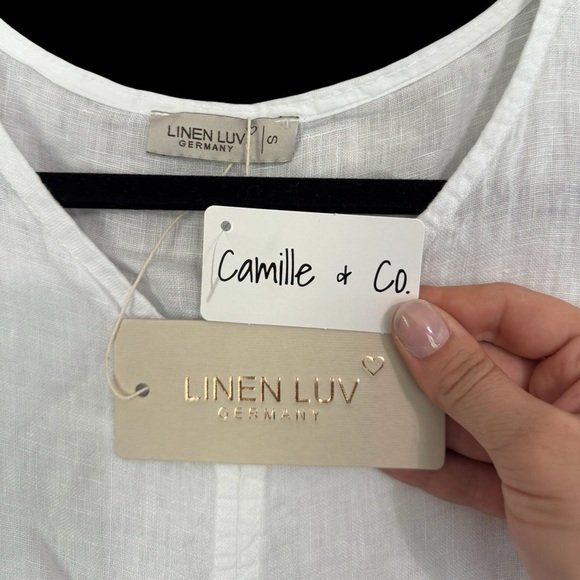 NWT Linen Luv 100% Linen Ivory White Tie-Front V-Neck Blouse - Picture 8 of 10